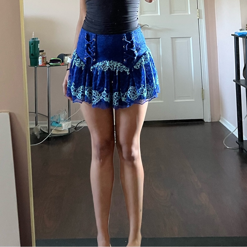 Chic Blue Lace-Up Mini Skirt UNUSED